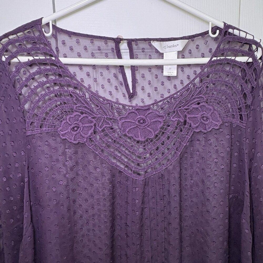 CJ Banks Womens Blouse Size 1X Purple‎ Lace Sheer Boho Fairy Whimsigoth - Picture 2 of 12